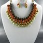 BROWNSGOLD PLATED METAL TINY TEAR DROP BEADS DANGLING NECKLACE SET. 17"L - 3"E.