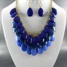 Blue MULTI TEAR DROP BEADS DANGLING NECKLACE SET. 17"L - 3".
