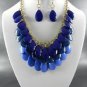 Blue MULTI TEAR DROP BEADS DANGLING NECKLACE SET. 17"L - 3".