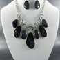BLACK SILVER METAL MARBLE LOOKING PENDANT NECKLACE SET. 17"L - 3"EXTENDER