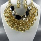 NiceGOLD   METAL DECO STONE CHAIN BASE CHOKER STYLE NECKLACE SET. 16"L EARRINGS