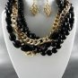 Nice GOLD PLATED METAL BRAID BLACK NECKLACE SET. 17"L - 4"EXTENDER- EARRINGS