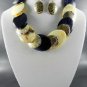 Nice GOLD PLATED METAL DECO RHINESTONE DOUBLE TONE NECKLACE SET. Black EARRINGS