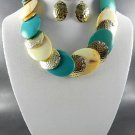 NGOLD PLATED METAL DECO RHINESTONE DOUBLE TONE NECKLACE SET. Turqupodr EARRINGS