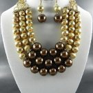 Nice GOLD   QUALITY GOLD METAL BALL AND BROWN PEARL NEC NECKLACE  EARRINGS
