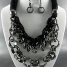 Nice F -METALLIC FABRIC BASE LINKED METAL NECKLACE SET.17"L - 4"EXT-  EARRINGS