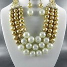 Nice GOLD QUALITY GOLD METAL BALL AND CREAM PEARL NECKLACE SET  EARRINGS