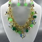 Nice G GOLD PLATED METAL MULTI COLOR BEADS DANGLING NECKLACE  EARRINGS