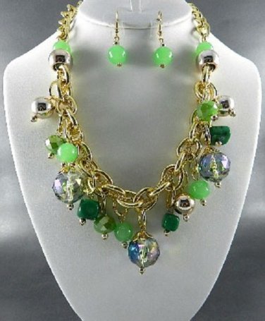 Nice G GOLD PLATED METAL MULTI COLOR BEADS DANGLING NECKLACE  EARRINGS