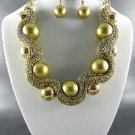 Nice G METALLIC FABRIC BASE BALL NECKLACE SET. 17"L - 3"-  EARRINGS