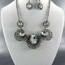 Nice PLATED METAL DECO STONE PENDANT NECKLACE SET. 17"L - 4"EXTENDER  EARRINGS