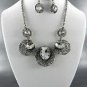 Nice PLATED METAL DECO STONE PENDANT NECKLACE SET. 17"L - 4"EXTENDER  EARRINGS