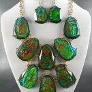 Nice MARBLE LOOKING ABALONE COLOR NECKLACE SET. 18"L - 4"EXTEND. with Earrings