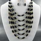 #MULTI LAYERED DOUBLE TONE GLASS BEADS NECKLACE SET. 17"L - 4"EXTEND w Earrings