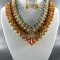 #PLATED METAL AB TEAR DROP STONEDANGLING NECKLACE SET. 17"L - 3"EXTEND EARRINGS