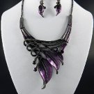 #Purple FASHION EPOXY METAL LEAF NECKLACE SET. 18"L W 4" Ext Earrings