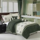 7-PIECE MICRO SUEDE COMFORTER SET ARE A COMBINATION OF SAGE AND BEIGE K OR Q