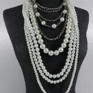 #Multi Layered White Pearl with Chains Necklace  36"  #2