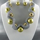 @GS METALLIC FABRIC BASE BALL NECKLACE SET. 17"L - 3"-  EARRINGS