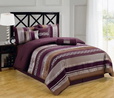 7pc  Luxury Comforter Set- Purple/ Chocolate/ Grey  - VERY NICE  4 SIZES TO CHO