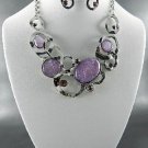 @Light Purple Beautiful Opal Look Stones Necklace and Earring Set 18" L wit