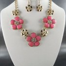 #Pink Flowered Stone Necklace and Earrings  Pink or Cream or Red