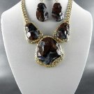 @Gold Tone and Stone DECO  STONE MULTI   PENDANT NECKLACE SET. 17"L EARRINGSG