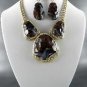@Gold Tone and Stone DECO  STONE MULTI   PENDANT NECKLACE SET. 17"L EARRINGSG