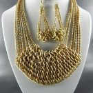#MESH METAL GOLD STRING DOUBLE TONE  PENDANT NECKLACE SET. 18"L -  EARRINGS