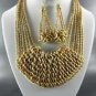 #MESH METAL GOLD STRING DOUBLE TONE PENDANT NECKLACE SET. 18"L - EARRINGS