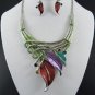 #Mixed Color EPOXY METAL LEAF NECKLACE SET. 18"L W 4" Ext Earrings