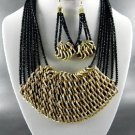 @ MESH METAL BLACK STRING DOUBLE TONE   PENDANT NECKLACE SET. 18"L -  EARRINGS