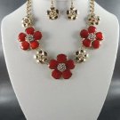 #RED Flowered Stone Necklace and Earrings  Pink or Cream or Red