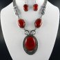 #Red Stone Necklace and Earring Set 18" L with and Earrings