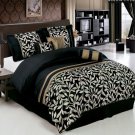 7 pc Luxury Bedding Set in Black, Cream and Gold   King or Queen