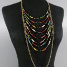 GOLD PLATED METAL ASST COLOR BEADS LONG NECKLACE SET. 36"