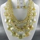 TopazMULTI LAYERED AB GLASS BEADS NECKLACE SET. 18"L - 4"EXTENDER. and EARRINGS