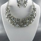 Choice of 5 ColorsPLATED METAL RHINESTONE NECKLACE SET 17"L- 3"EXTENDER EARRINGS