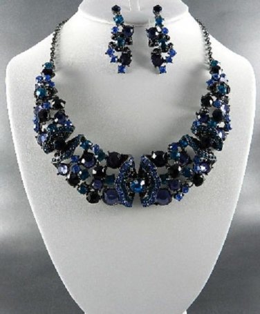 # 5 RHINESTONE NECKLACE SET 17"L- 3"EXT  EARRINGS