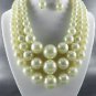 3 LAYERED Cream COLOR MULTI PEARL BALL NECKLACE SET. 17"L - 4"EXTENDER EARRINGS