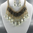 #2 METAL AB TEAR DROP STONE DANGLING NECKLACE SET. 17"L - 3"EXTEND  EARRINGS