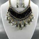 #3 METAL AB TEAR DROP STONE DANGLING NECKLACE SET. 17"L - 3"EXTEND  EARRINGS
