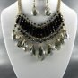 #3 METAL AB TEAR DROP STONE DANGLING NECKLACE SET. 17"L - 3"EXTEND EARRINGS