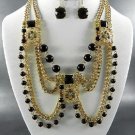 GOLD PLATED METAL RED, BLACK or BLUE BASE ASST BEADS NECKLACE SET. with Earrings