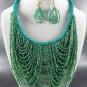 SEED BEADS STRING MULTI SEED BEADS DANGLING NECKLACE SET. 17"L - 4"with Earrings