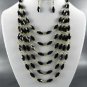 MULTI LAYERED DOUBLE TONE GLASS BEADS NECKLACE SET. 17"L - 4"EXTEND w Earrings