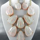 #3 CHUNKY MARBLE LOOK ABALONE COLOR NECKLACE SET. 18"L - 4"EXTEND. with Earrings