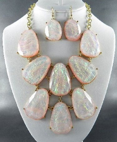 #3 CHUNKY MARBLE LOOK ABALONE COLOR NECKLACE SET. 18"L - 4"EXTEND. with Earrings