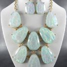 #4 CHUNKY MARBLE LOOK ABALONE COLOR NECKLACE SET. 18"L - 4"EXTEND. with Earrings