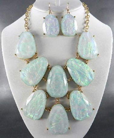 #4 CHUNKY MARBLE LOOK ABALONE COLOR NECKLACE SET. 18"L - 4"EXTEND. with Earrings